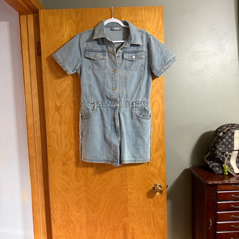Denim Short Sleeve Jumpsuit